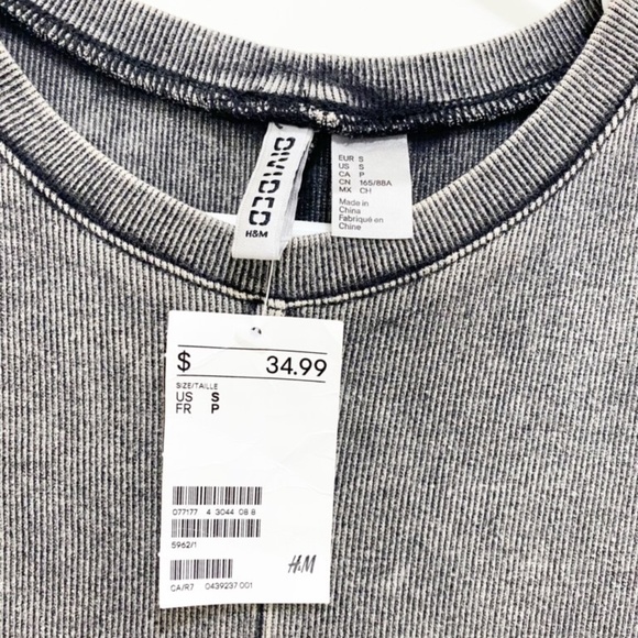 NWT DIVIDED Cotton Cut-Out Wash Rib Knit Midi Bodycon Stretch Dress Black Grey S - Picture 4 of 8